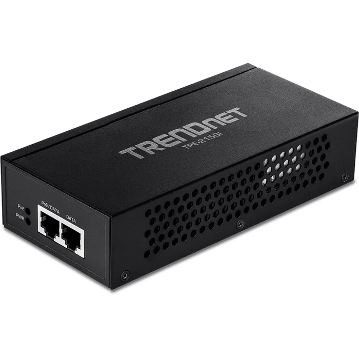 TRENDnet TPE-215GI Adaptador e Inyector PoE+ 2.5 Gigabit Ethernet - 30W, IEEE 802.3af/at, convierte puerto no PoE, 2 puertos RJ-45, Negro