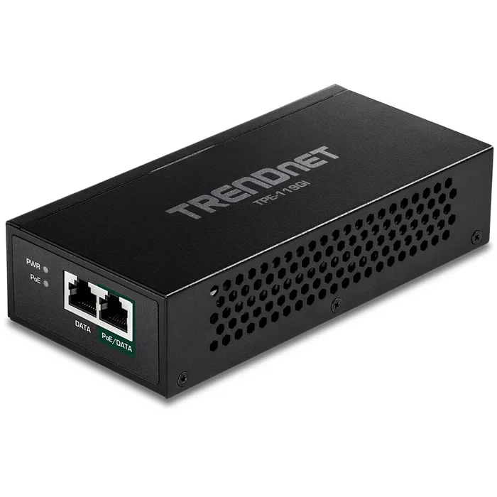 TRENDNET TPE-119GI Inyector PoE++ Gigabit 802.3bt, 95W, Convierte Puertos No PoE, 2 Puertos RJ45, Negro