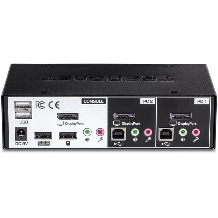 TRENDnet TK-241DP Switch KVM 2 Puertos DisplayPort 1.2 4K UHD, Hub USB 2.0, Audio 3.5mm, Control 2 PC con 1 Teclado/Ratón - Negro