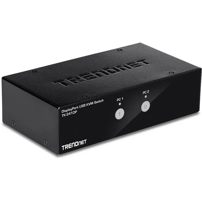TRENDnet TK-241DP Switch KVM 2 Puertos DisplayPort 1.2 4K UHD, Hub USB 2.0, Audio 3.5mm, Control 2 PC con 1 Teclado/Ratón - Negro