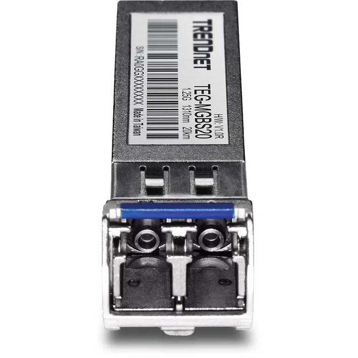 TRENDnet TEG-MGBS20 Módulo SFP LC 1.25 Gbps Monomodo 1310nm hasta 20km para Gigabit Ethernet, Negro, Acero Inoxidable