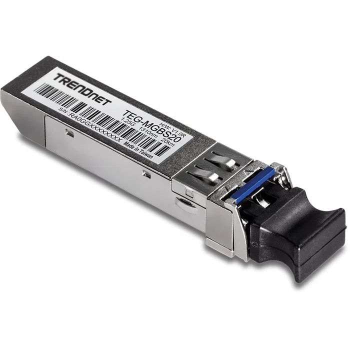 TRENDnet TEG-MGBS20 Módulo SFP LC 1.25 Gbps Monomodo 1310nm hasta 20km para Gigabit Ethernet, Negro, Acero Inoxidable
