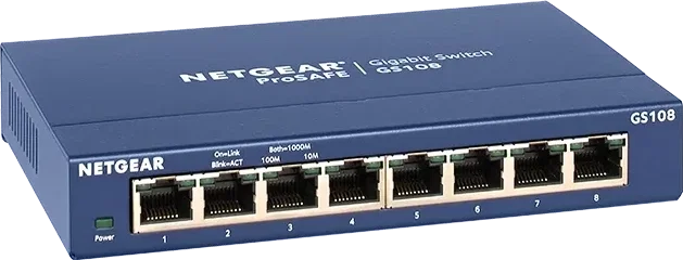 Netgear GS108GE Conmutador de escritorio Gigabit de 8 puertos Azul Netgear GS108GE Conmutador de escritorio Gigabit de 8 puertos Azul