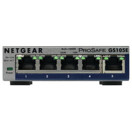 NETGEAR GS105E-200PES Switch Gigabit Ethernet Gestionado L2/L3, 5 Puertos, Full Duplex, QoS, VLAN, Gris