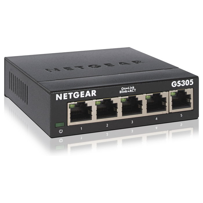 NETGEAR GS305 Conmutador Gigabit Ethernet de 5 puertos, No administrado, Negro NETGEAR GS305 Conmutador Gigabit Ethernet de 5 puertos, No administrado, Negro