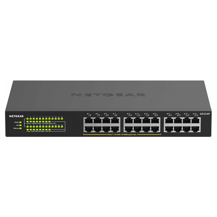 NETGEAR GS324P-100EUS Switch 24 Puertos Gigabit Ethernet PoE+ Montaje en Rack 1U No Administrado
