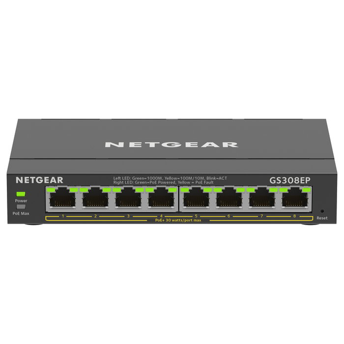 NETGEAR GS308EP Switch Gestionado Gigabit Ethernet 8 Puertos PoE+ L2/L3 QoS VLAN Negro