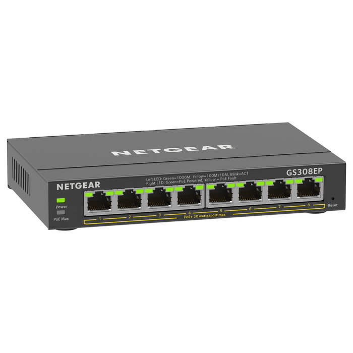 NETGEAR GS308EP Switch Gestionado Gigabit Ethernet 8 Puertos PoE+ L2/L3 QoS VLAN Negro