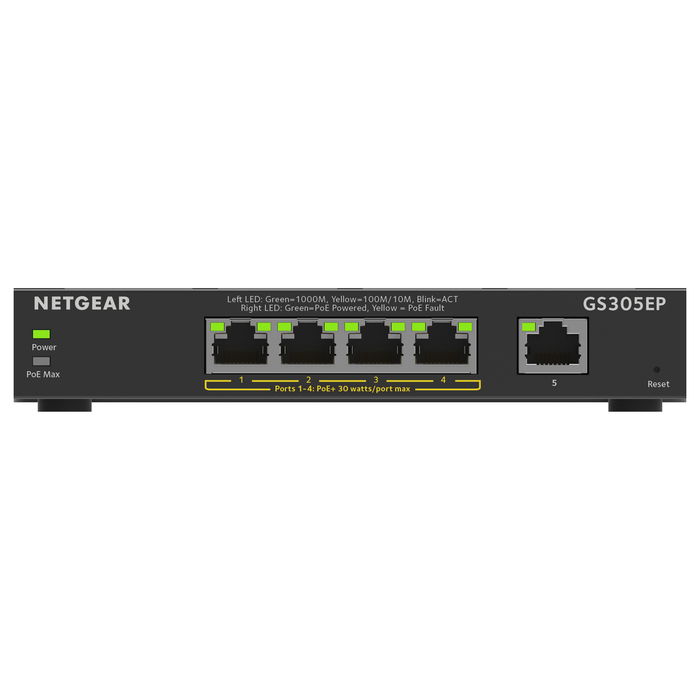 NETGEAR GS305EP-100PES Switch Gigabit Ethernet Inteligente Gestionado, 5 Puertos, PoE+, 63W