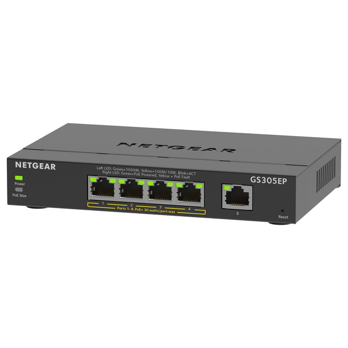 NETGEAR GS305EP-100PES Switch Gigabit Ethernet Inteligente Gestionado, 5 Puertos, PoE+, 63W