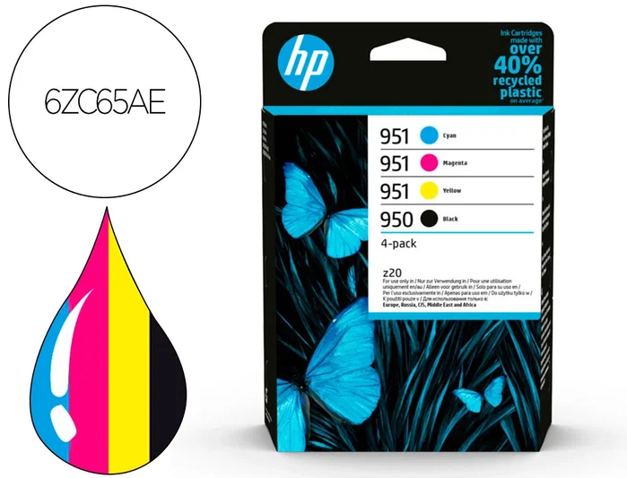 HP Pack de 4 Cartuchos de Tinta Original 950 Negro y 951 Cian, Magenta, Amarillo