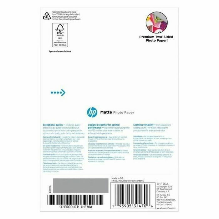 HP Papel fotográfico Matte 180 g/m² 10x15 cm 25 hojas HP Papel fotográfico Matte 180 g/m² 10x15 cm 25 hojas