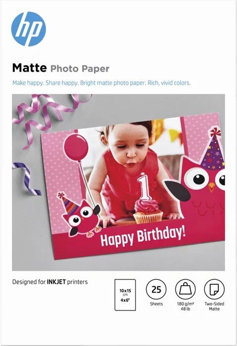 HP Papel fotográfico mate Blanco 10 x 15 cm, 25 hojas HP Papel fotográfico mate Blanco 10 x 15 cm, 25 hojas