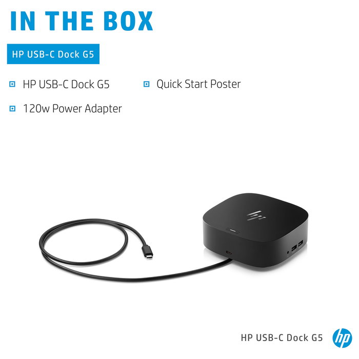 HP USB-C Dock G5 - Docking Station con 100W, 4x USB-A 3.2, 1x USB-C, HDMI 2.0, 2x DisplayPort, Ethernet para Portátiles HP EliteBook/ProBook/ZBook, Windows/macOS/Chrome