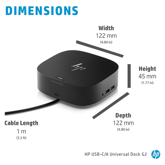 HP USB-C Dock G5 - Docking Station con 100W, 4x USB-A 3.2, 1x USB-C, HDMI 2.0, 2x DisplayPort, Ethernet para Portátiles HP EliteBook/ProBook/ZBook, Windows/macOS/Chrome