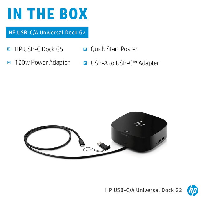 HP USB-C Dock G5 - Docking Station con 100W, 4x USB-A 3.2, 1x USB-C, HDMI 2.0, 2x DisplayPort, Ethernet para Portátiles HP EliteBook/ProBook/ZBook, Windows/macOS/Chrome