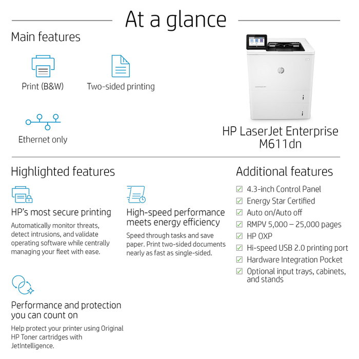 HP LaserJet Enterprise M611dn Impresora Láser Monocromo Blanca HP LaserJet Enterprise M611dn Impresora Láser Monocromo Blanca