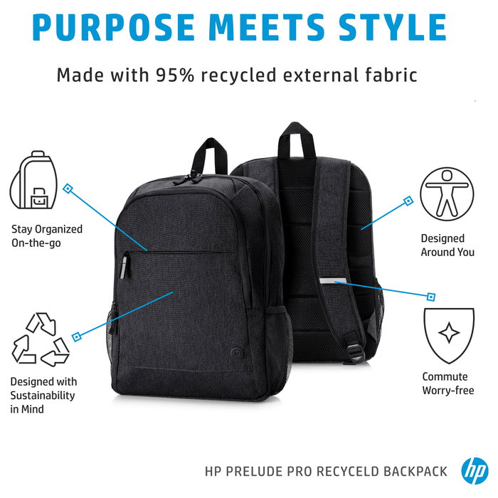 HP Prelude Pro Recycled Mochila para portátil de 15,6 pulgadas, Negro