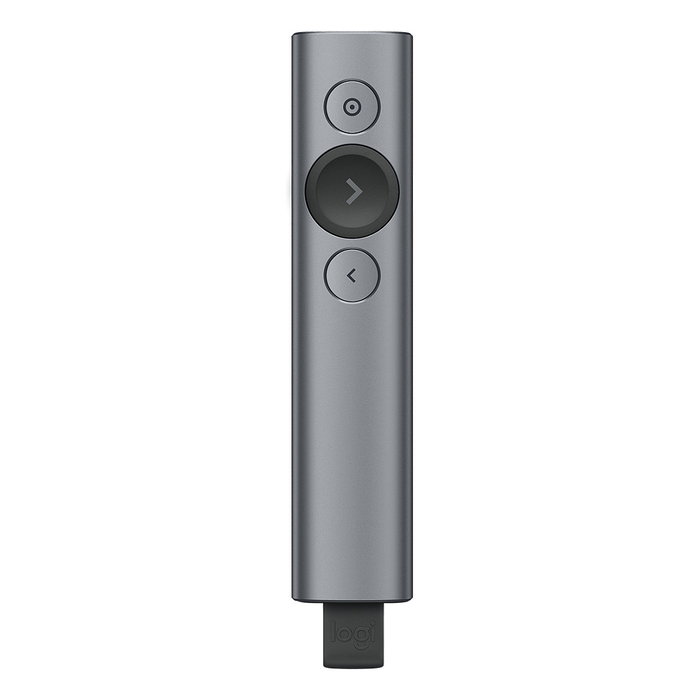 Logitech Spotlight Plus Presentador Inalámbrico Bluetooth/RF y USB, Gris, Alcance 30 m, Batería Recargable 3 meses