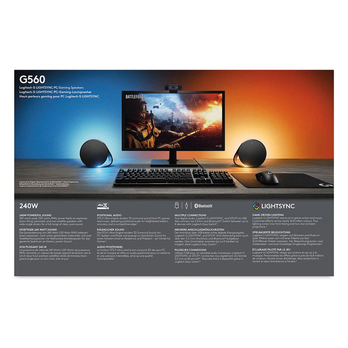 Logitech G560 Altavoces Gaming 2.1 con RGB LIGHTSYNC y Bluetooth