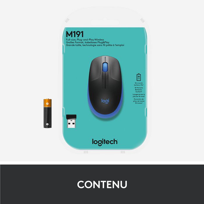 Logitech M190 Ratón Inalámbrico Completo, RF Wireless, Batería Alcalina, Color Azul