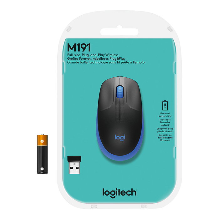 Logitech M190 Ratón Inalámbrico Full-size Azul