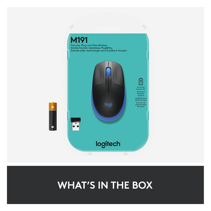 Logitech M190 Ratón Inalámbrico Full-size Azul