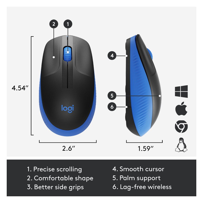 Logitech M190 Ratón Inalámbrico Full-size Azul