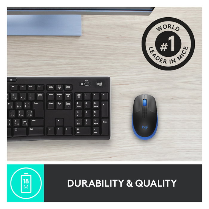 Logitech M190 Ratón Inalámbrico Full-size Azul