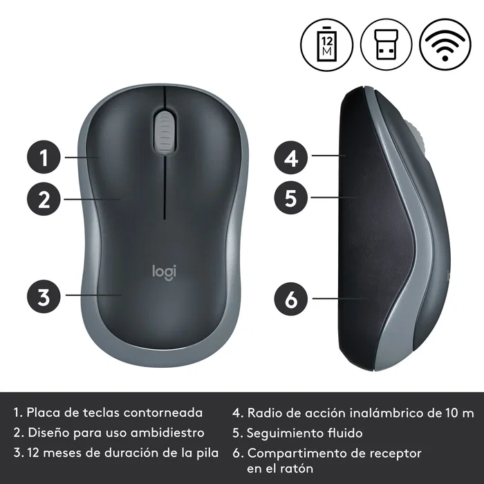 Logitech M185 Ratón Inalámbrico Gris Logitech M185 Ratón Inalámbrico Gris