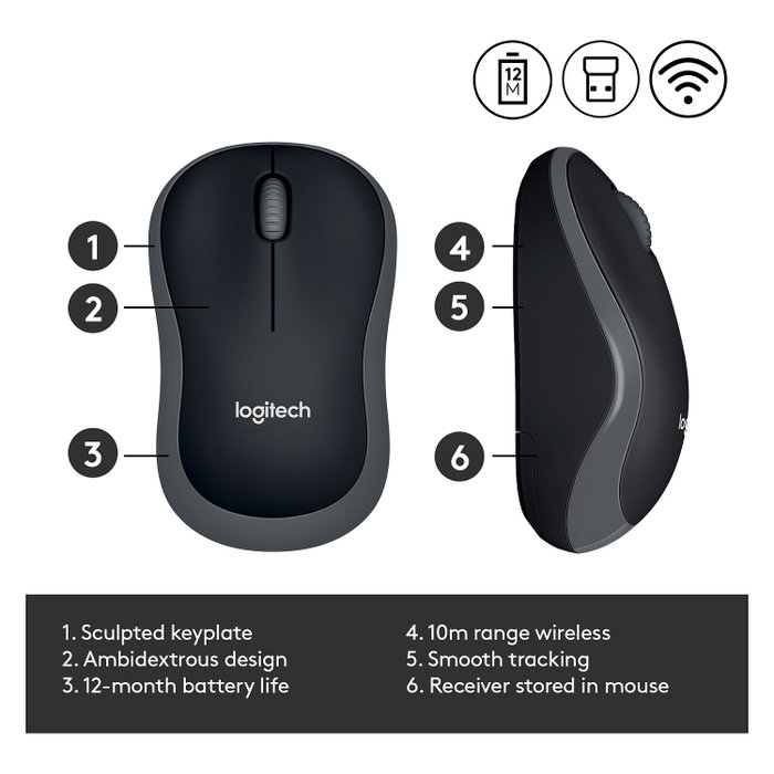Logitech M185 Ratón Inalámbrico Gris