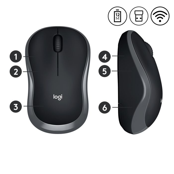 Logitech Ratón Inalámbrico M185, RF Wireless, Pilas Alcalinas, Gris