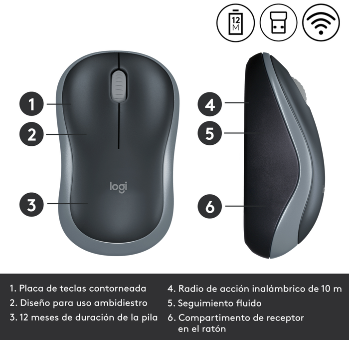 Logitech M185 Ratón Inalámbrico Gris