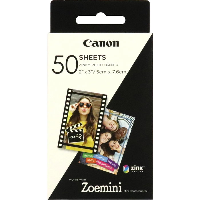 Canon Papel Fotográfico ZINK Adhesivo 5 x 7,6 cm, 50 Hojas para Zoemini ZP-2030 Canon Papel Fotográfico ZINK Adhesivo 5 x 7,6 cm, 50 Hojas para Zoemini ZP-2030