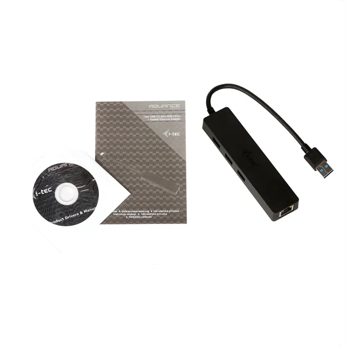 I-tec Advance U3GL3SLIM - Hub USB 3.0 Slim de 3 Puertos con Adaptador Gigabit Ethernet para Portátil, Ultrabook, Tablet, PC - Compatible con Windows, Mac, Linux - Negro