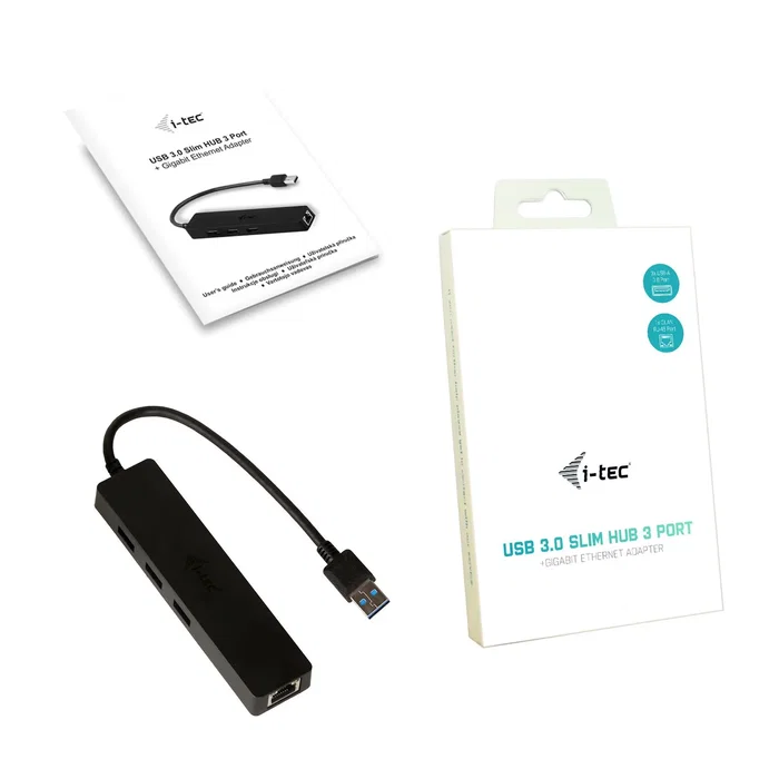 I-tec Advance U3GL3SLIM - Hub USB 3.0 Slim de 3 Puertos con Adaptador Gigabit Ethernet para Portátil, Ultrabook, Tablet, PC - Compatible con Windows, Mac, Linux - Negro