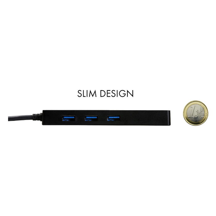 I-Tec USB 3.0 Slim Hub + Gigabit Ethernet Adaptador 3 Puertos Negro