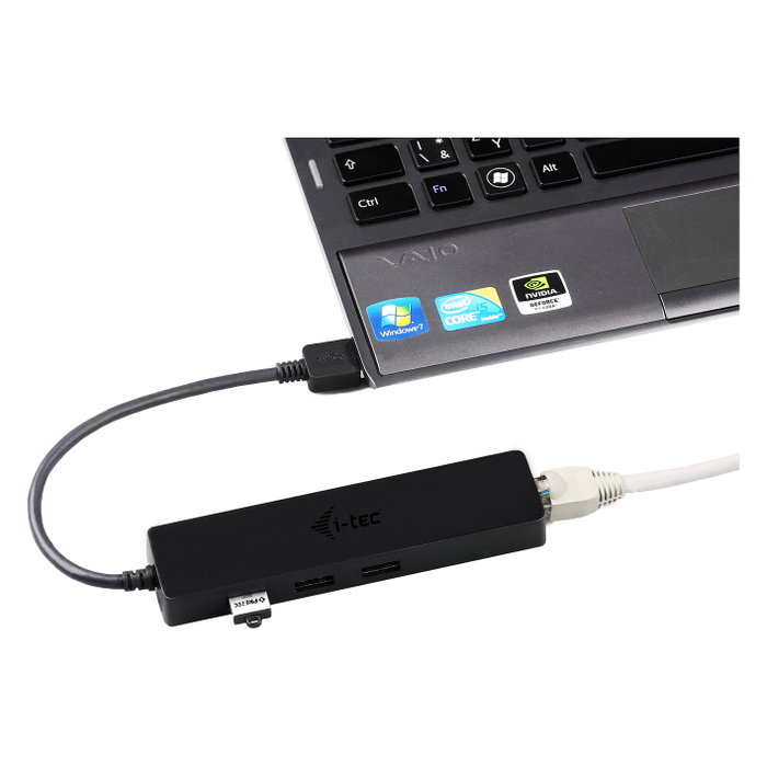 I-Tec USB 3.0 Slim Hub + Gigabit Ethernet Adaptador 3 Puertos Negro
