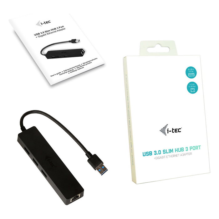 I-Tec USB 3.0 Slim Hub + Gigabit Ethernet Adaptador 3 Puertos Negro