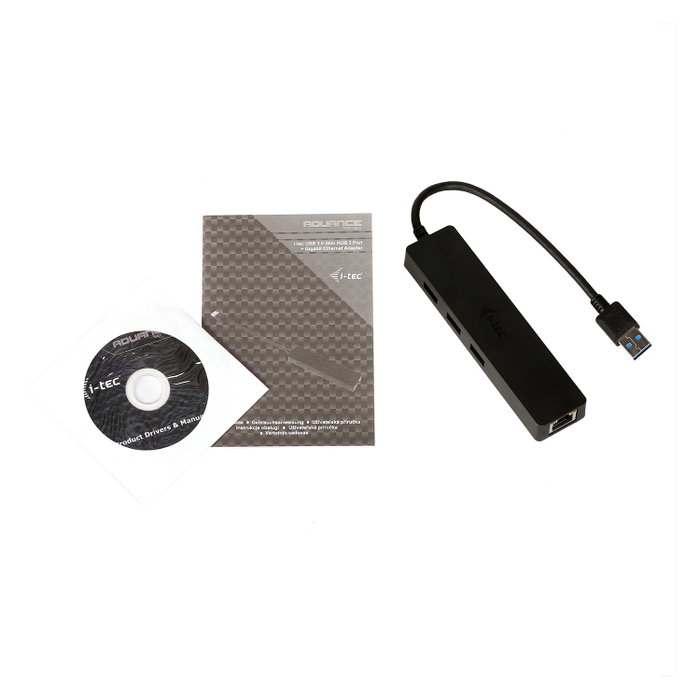 I-Tec USB 3.0 Slim Hub + Gigabit Ethernet Adaptador 3 Puertos Negro
