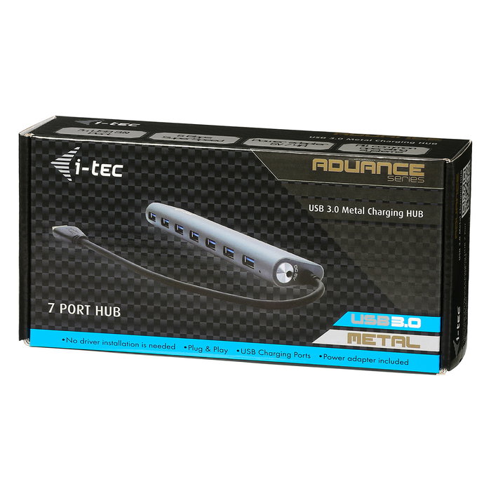 I-TEC Hub USB 3.0 de 7 Puertos SuperSpeed Metal, USB 3.2 Gen 1 Tipo-A, 5 Gbps, Plata, Alimentación CA I-TEC Hub USB 3.0 de 7 Puertos SuperSpeed Metal, USB 3.2 Gen 1 Tipo-A, 5 Gbps, Plata, Alimentación CA