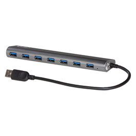 I-TEC Hub USB 3.0 de 7 Puertos SuperSpeed Metal, USB 3.2 Gen 1 Tipo-A, 5 Gbps, Plata, Alimentación CA
