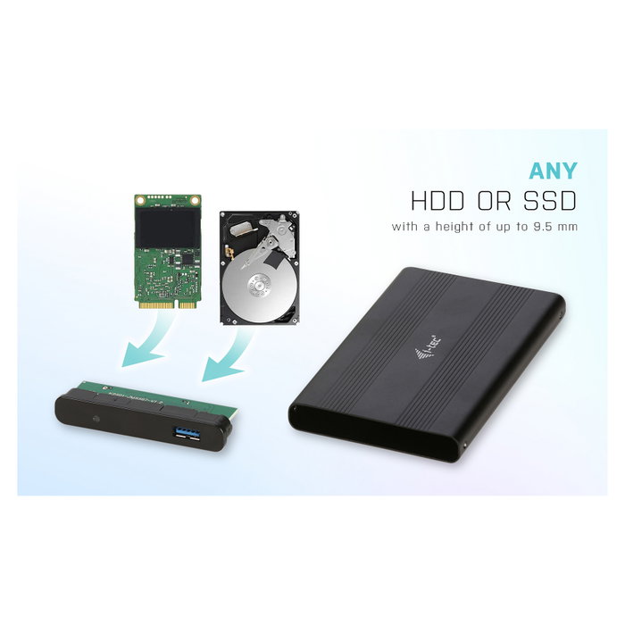 I-TEC Carcasa Externa USB 3.2 Gen 1 para Disco Duro/SSD 2.5" SATA Aluminio Negro Advance MySafe AluBasic