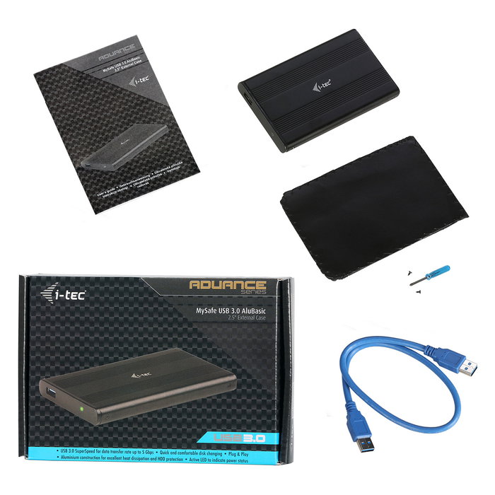 I-TEC Carcasa Externa USB 3.2 Gen 1 para Disco Duro/SSD 2.5" SATA Aluminio Negro Advance MySafe AluBasic