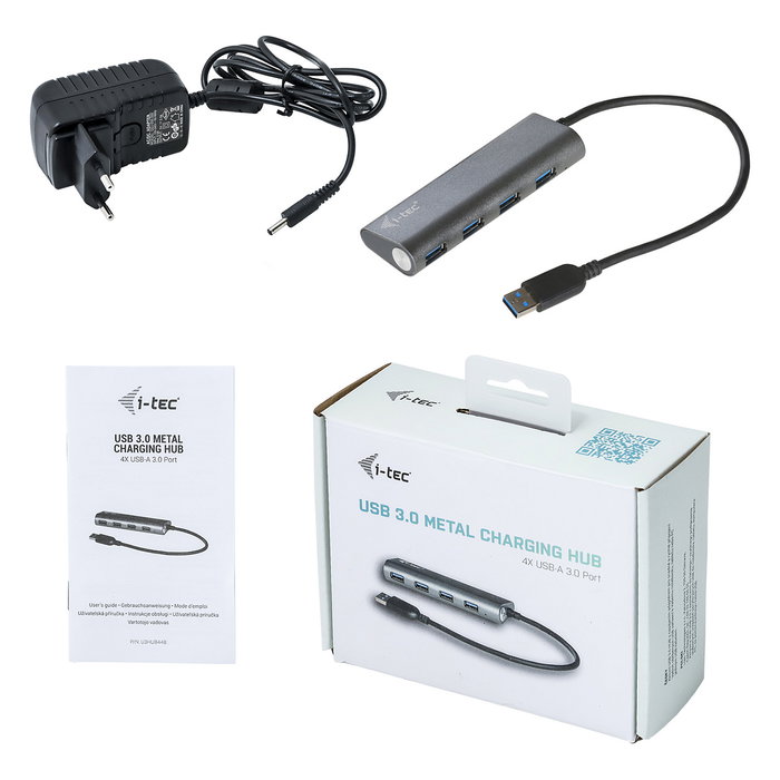 I-tec Hub USB 3.0 Metal de 4 Puertos con Adaptador de Alimentación Gris I-tec Hub USB 3.0 Metal de 4 Puertos con Adaptador de Alimentación Gris