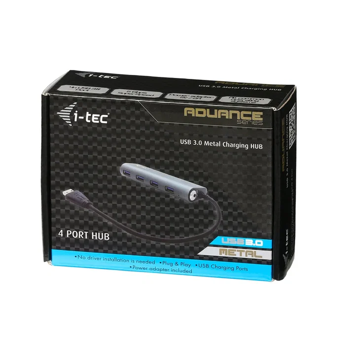 i-tec U3HUB448 Hub USB 3.2 Gen 1 (SuperSpeed) de 4 Puertos de Alimentación Externa, Metal Gris, 5000 Mbit/s, Plug & Play, para PC/Mac