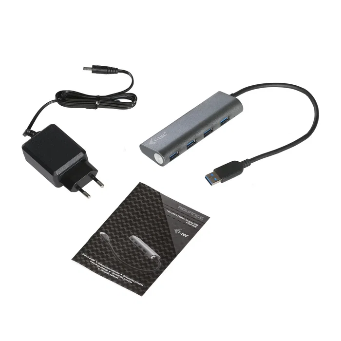 i-tec U3HUB448 Hub USB 3.2 Gen 1 (SuperSpeed) de 4 Puertos de Alimentación Externa, Metal Gris, 5000 Mbit/s, Plug & Play, para PC/Mac