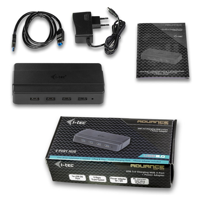 I-tec Hub USB 3.0 de 4 Puertos con Adaptador de Corriente para Carga I-tec Hub USB 3.0 de 4 Puertos con Adaptador de Corriente para Carga