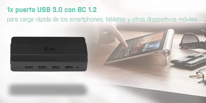 i-tec U3HUB445 Hub USB 3.2 Gen 1 de 4 Puertos con Carga BC 1.2 y Adaptador de Corriente, 5 Gbps, Negro