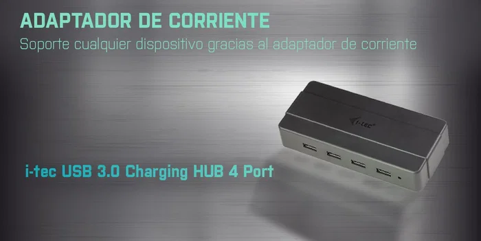 i-tec U3HUB445 Hub USB 3.2 Gen 1 de 4 Puertos con Carga BC 1.2 y Adaptador de Corriente, 5 Gbps, Negro